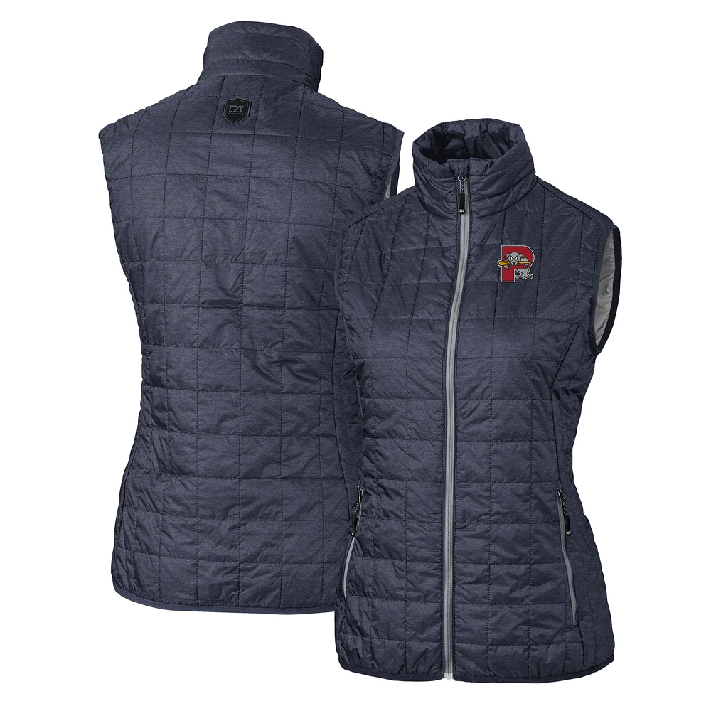 Women's Cutter & Buck Heather Navy Portland Sea Dogs Rainier PrimaLoft Eco Insulated Full-Zip Puffer Vest
