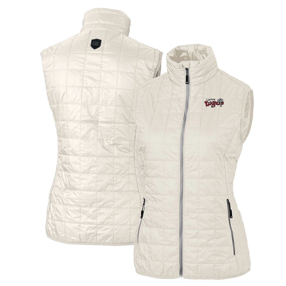 Women's Cutter & Buck Oatmeal Lansing Lugnuts Rainier PrimaLoft Eco Insulated Full-Zip Puffer Vest