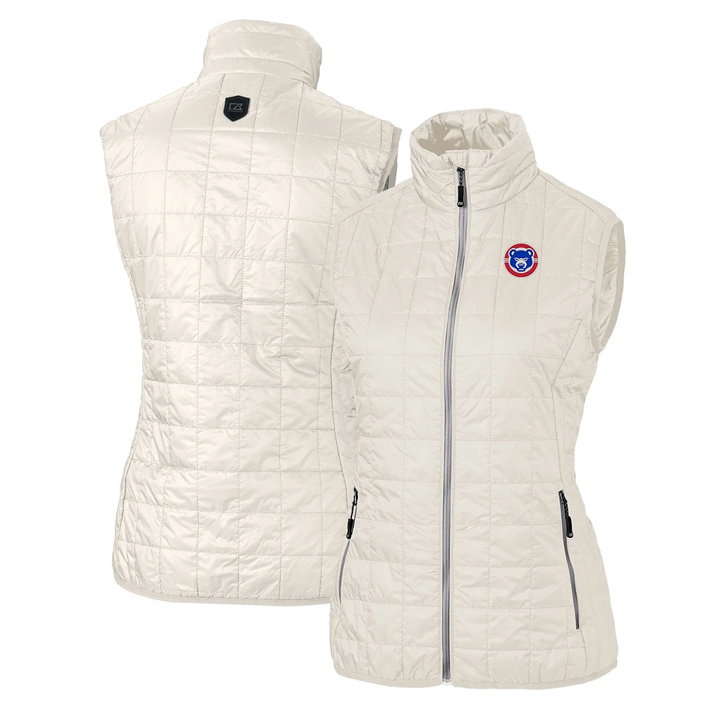 Women's Cutter & Buck Oatmeal South Bend Cubs Rainier PrimaLoft Eco Insulated Full-Zip Puffer Vest
