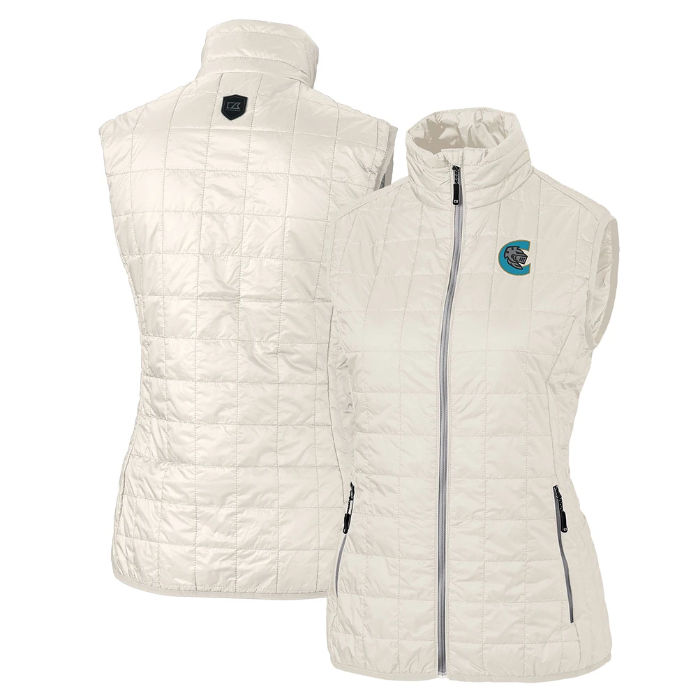 Women's Cutter & Buck Oatmeal Charlotte Knights Rainier PrimaLoft Eco Insulated Full-Zip Puffer Vest