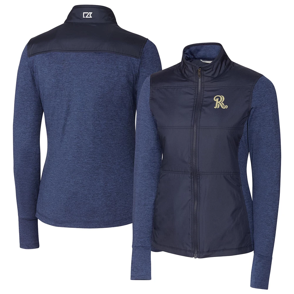 Women's Cutter & Buck Navy Frisco RoughRiders Stealth DryTec Hybrid Quilted Full-Zip Windbreaker Jacket