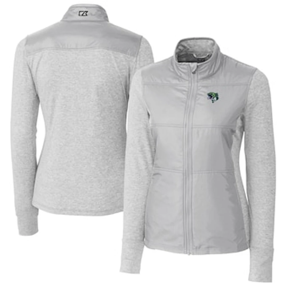 Women's Cutter & Buck Gray Gwinnett Stripers Stealth DryTec Hybrid Quilted Full-Zip Windbreaker Jacket