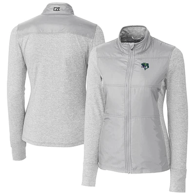Women's Cutter & Buck Gray Gwinnett Stripers Stealth DryTec Hybrid Quilted Full-Zip Windbreaker Jacket