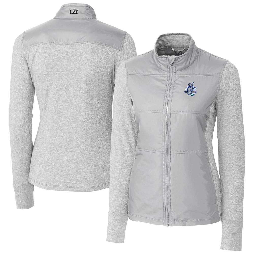Women's Cutter & Buck Gray Hartford Yard Goats Stealth DryTec Hybrid Quilted Full-Zip Windbreaker Jacket