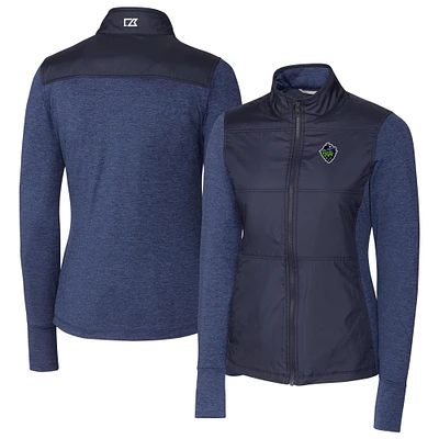 Women's Cutter & Buck Navy Hillsboro Hops Stealth DryTec Hybrid Quilted Full-Zip Windbreaker Jacket