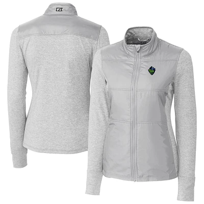 Women's Cutter & Buck Gray Hillsboro Hops Stealth DryTec Hybrid Quilted Full-Zip Windbreaker Jacket