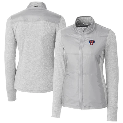 Women's Cutter & Buck Gray Jacksonville Jumbo Shrimp Stealth DryTec Hybrid Quilted Full-Zip Windbreaker Jacket