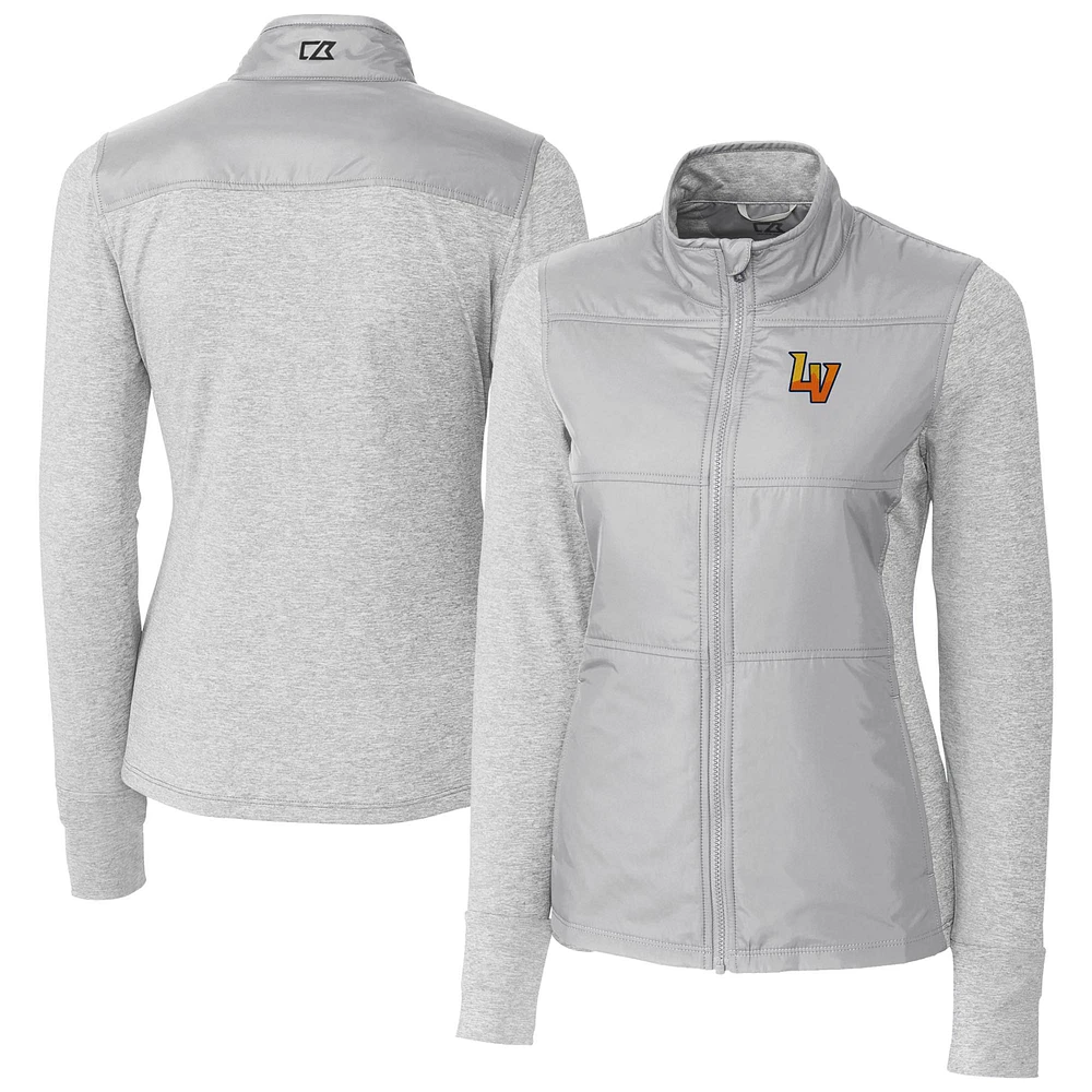 Women's Cutter & Buck Gray Las Vegas 51s Stealth DryTec Hybrid Quilted Full-Zip Windbreaker Jacket