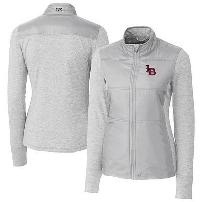 Women's Cutter & Buck Gray Louisville Bats Stealth DryTec Hybrid Quilted Full-Zip Windbreaker Jacket