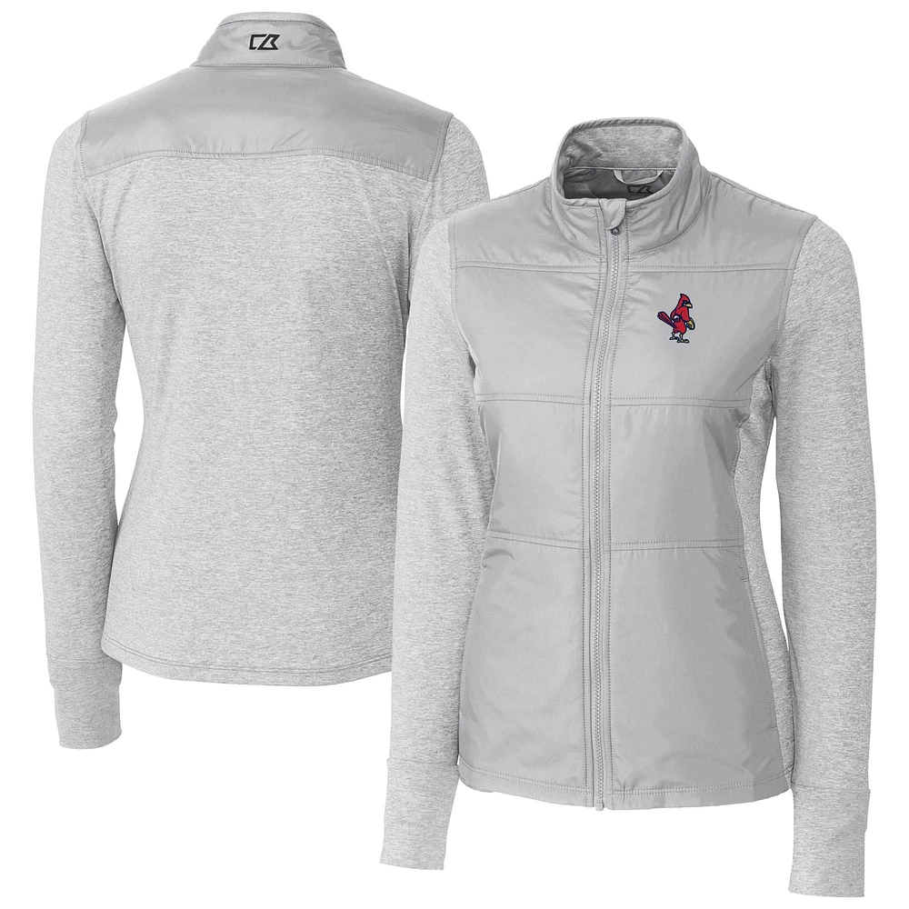 Women's Cutter & Buck Gray Memphis Redbirds Stealth DryTec Hybrid Quilted Full-Zip Windbreaker Jacket