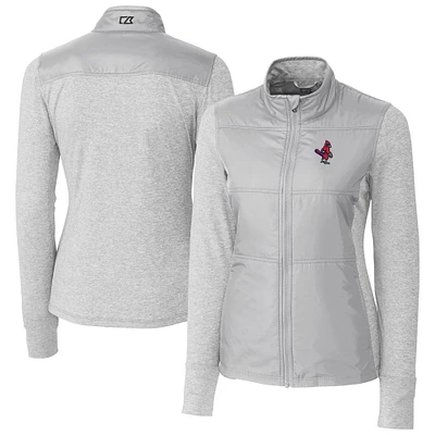 Women's Cutter & Buck Gray Memphis Redbirds Stealth DryTec Hybrid Quilted Full-Zip Windbreaker Jacket