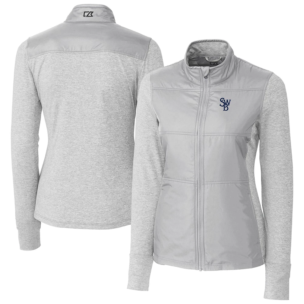 Women's Cutter & Buck Gray Scranton Wilkes-Barre RailRiders Stealth DryTec Hybrid Quilted Full-Zip Windbreaker Jacket
