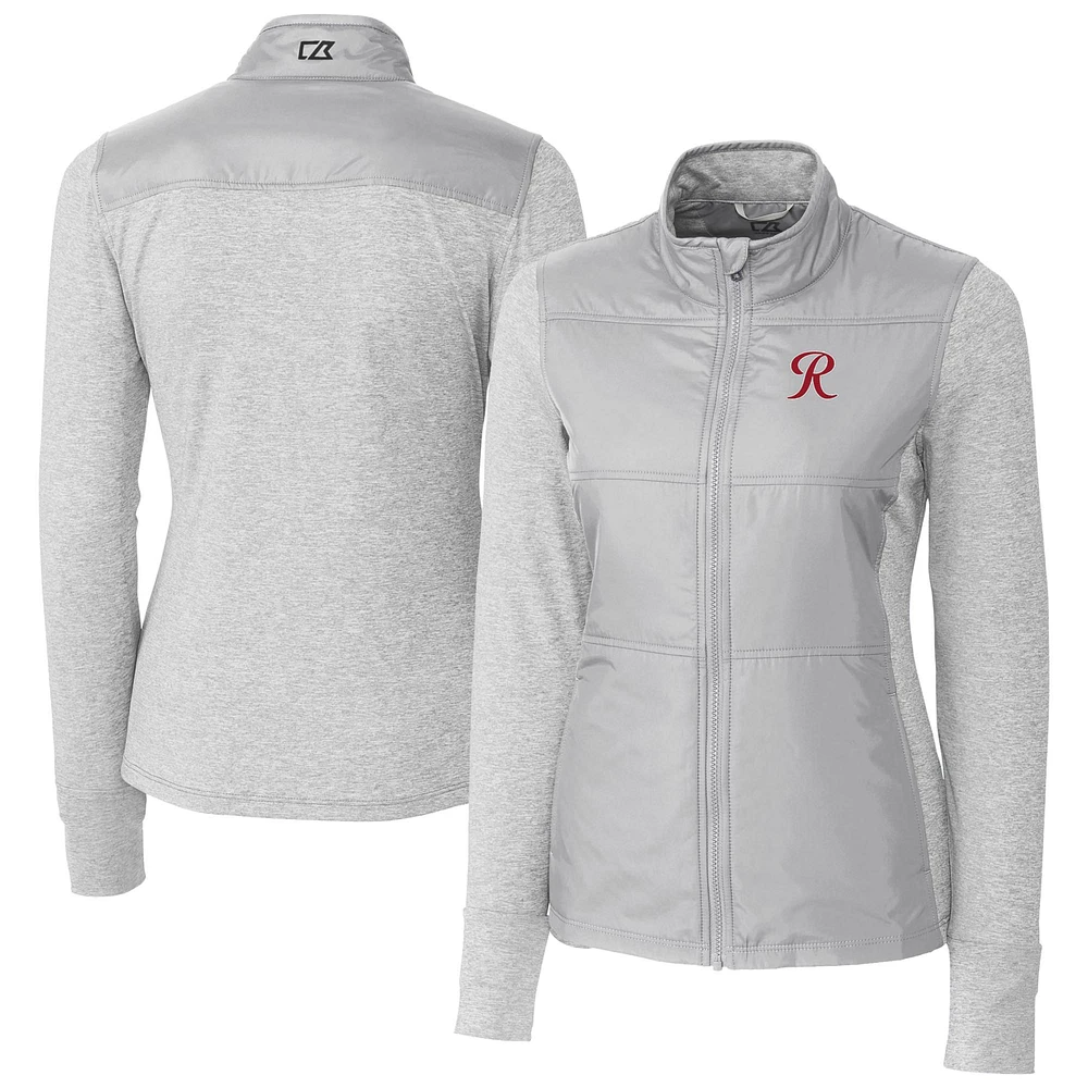 Women's Cutter & Buck Gray Tacoma Rainiers Stealth DryTec Hybrid Quilted Full-Zip Windbreaker Jacket