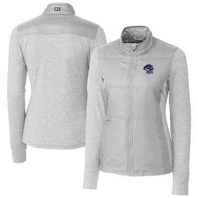 Women's Cutter & Buck Gray Binghamton Rumble Ponies Stealth DryTec Hybrid Quilted Full-Zip Windbreaker Jacket