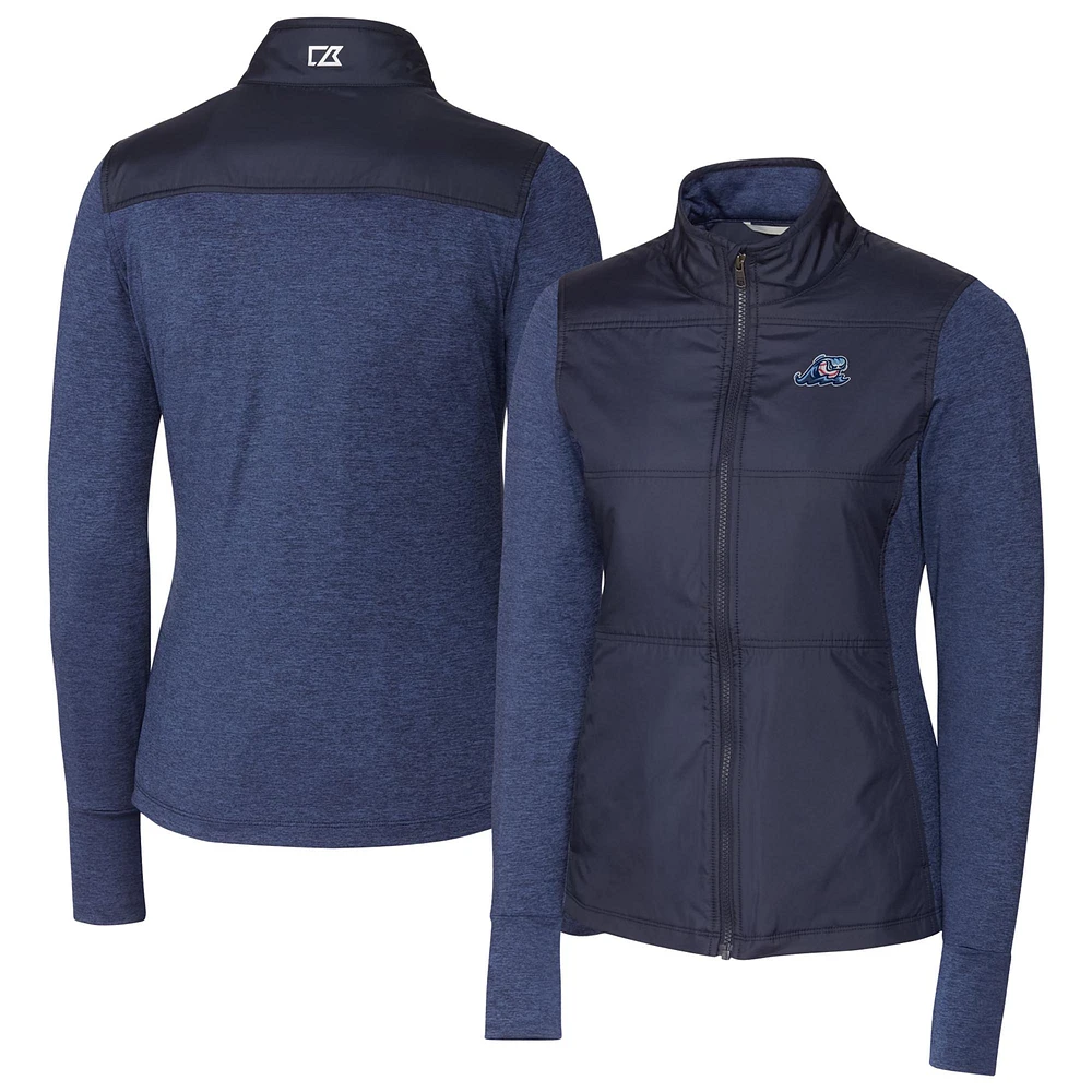 Women's Cutter & Buck Navy West Michigan Whitecaps Stealth DryTec Hybrid Quilted Full-Zip Windbreaker Jacket