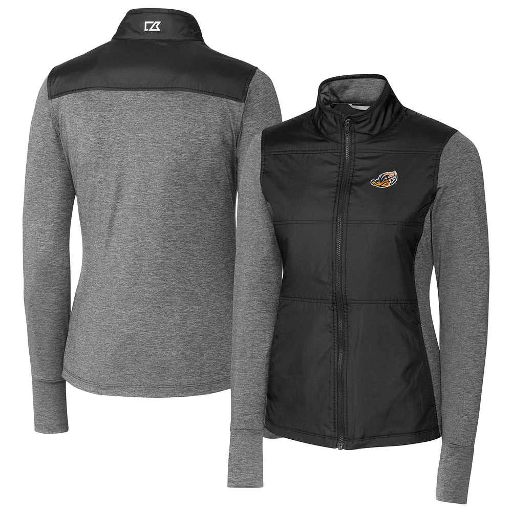 Women's Cutter & Buck Akron RubberDucks Stealth DryTec Hybrid Quilted Full-Zip Windbreaker Jacket