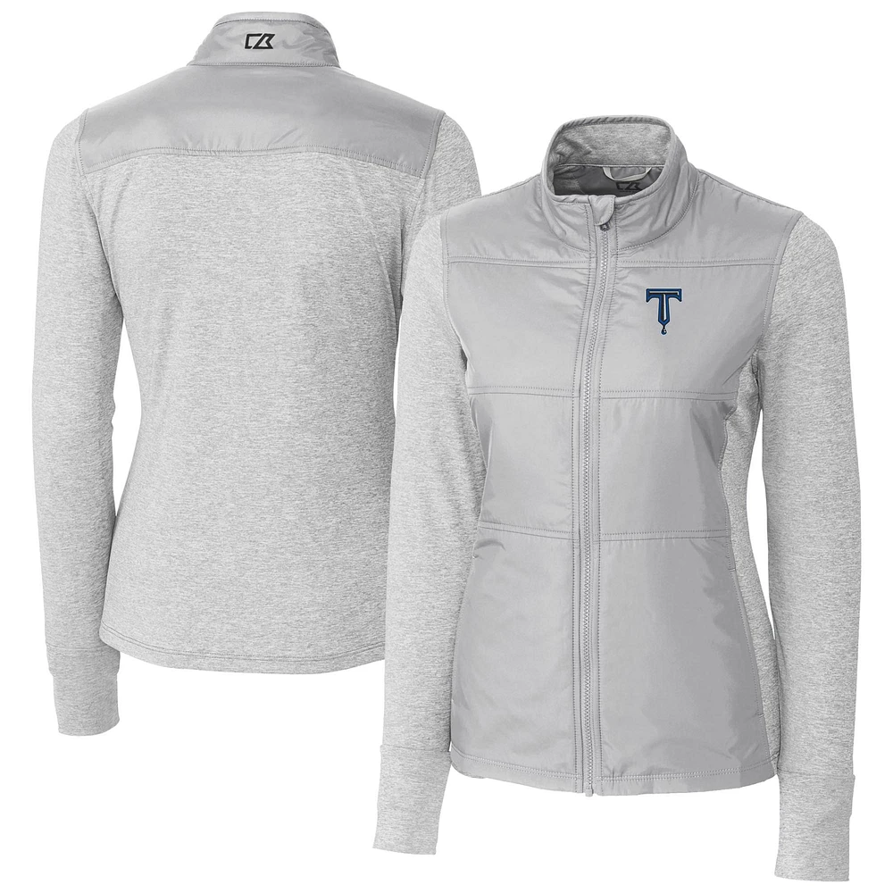 Women's Cutter & Buck Gray Tulsa Drillers Stealth DryTec Hybrid Quilted Full-Zip Windbreaker Jacket
