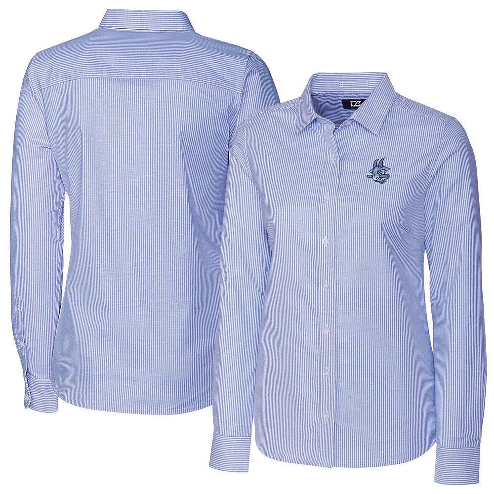 Women's Cutter & Buck Blue Hartford Yard Goats Stretch Oxford Stripe Long Sleeve Button-Up Dress Shirt