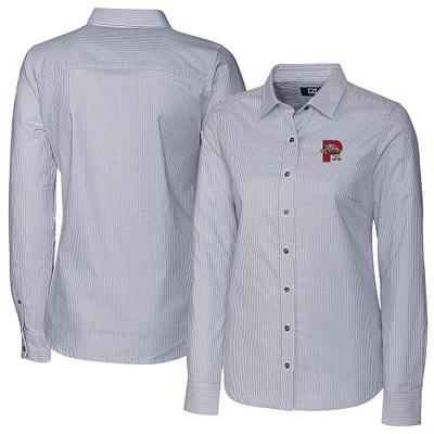 Women's Cutter & Buck Charcoal Portland Sea Dogs Stretch Oxford Stripe Long Sleeve Button-Up Dress Shirt