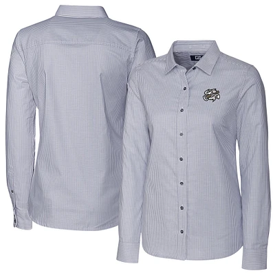 Women's Cutter & Buck Charcoal Omaha Storm Chasers Stretch Oxford Stripe Long Sleeve Button-Up Dress Shirt