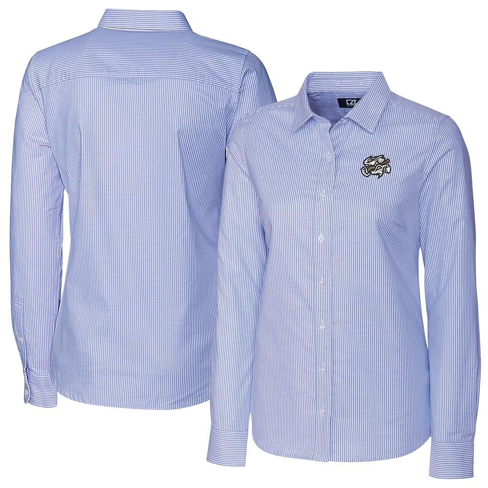 Women's Cutter & Buck Blue Omaha Storm Chasers Stretch Oxford Stripe Long Sleeve Button-Up Dress Shirt