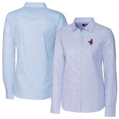 Women's Cutter & Buck Light Blue Memphis Redbirds Stretch Oxford Stripe Long Sleeve Button-Up Dress Shirt
