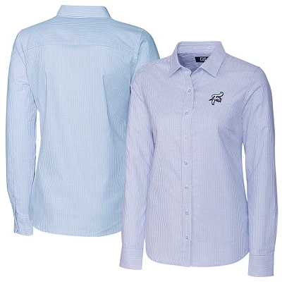 Women's Cutter & Buck Light Blue Reading Fightin Phils Stretch Oxford Stripe Long Sleeve Button-Up Dress Shirt