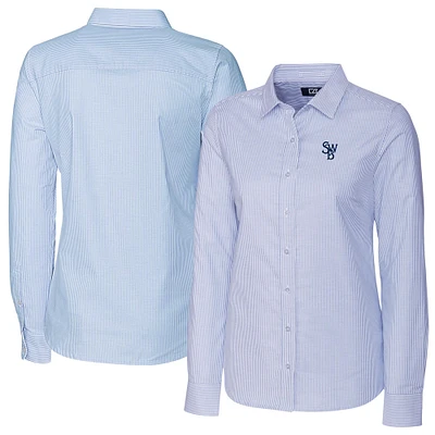 Women's Cutter & Buck Light Blue Scranton Wilkes-Barre RailRiders Stretch Oxford Stripe Long Sleeve Button-Up Dress Shirt