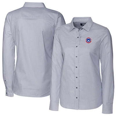 Women's Cutter & Buck Charcoal South Bend Cubs Stretch Oxford Stripe Long Sleeve Button-Up Dress Shirt