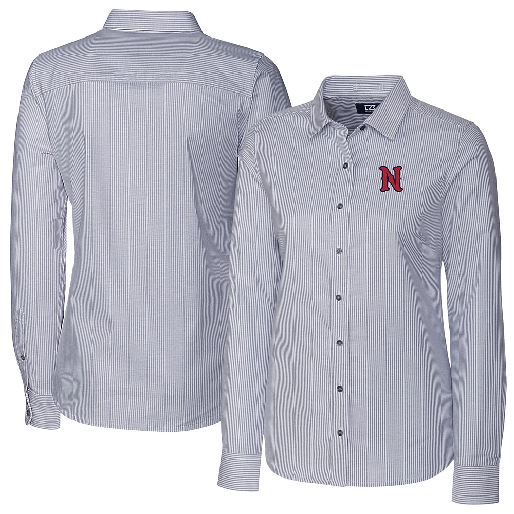 Women's Cutter & Buck Charcoal Nashville Sounds Stretch Oxford Stripe Long Sleeve Button-Up Dress Shirt