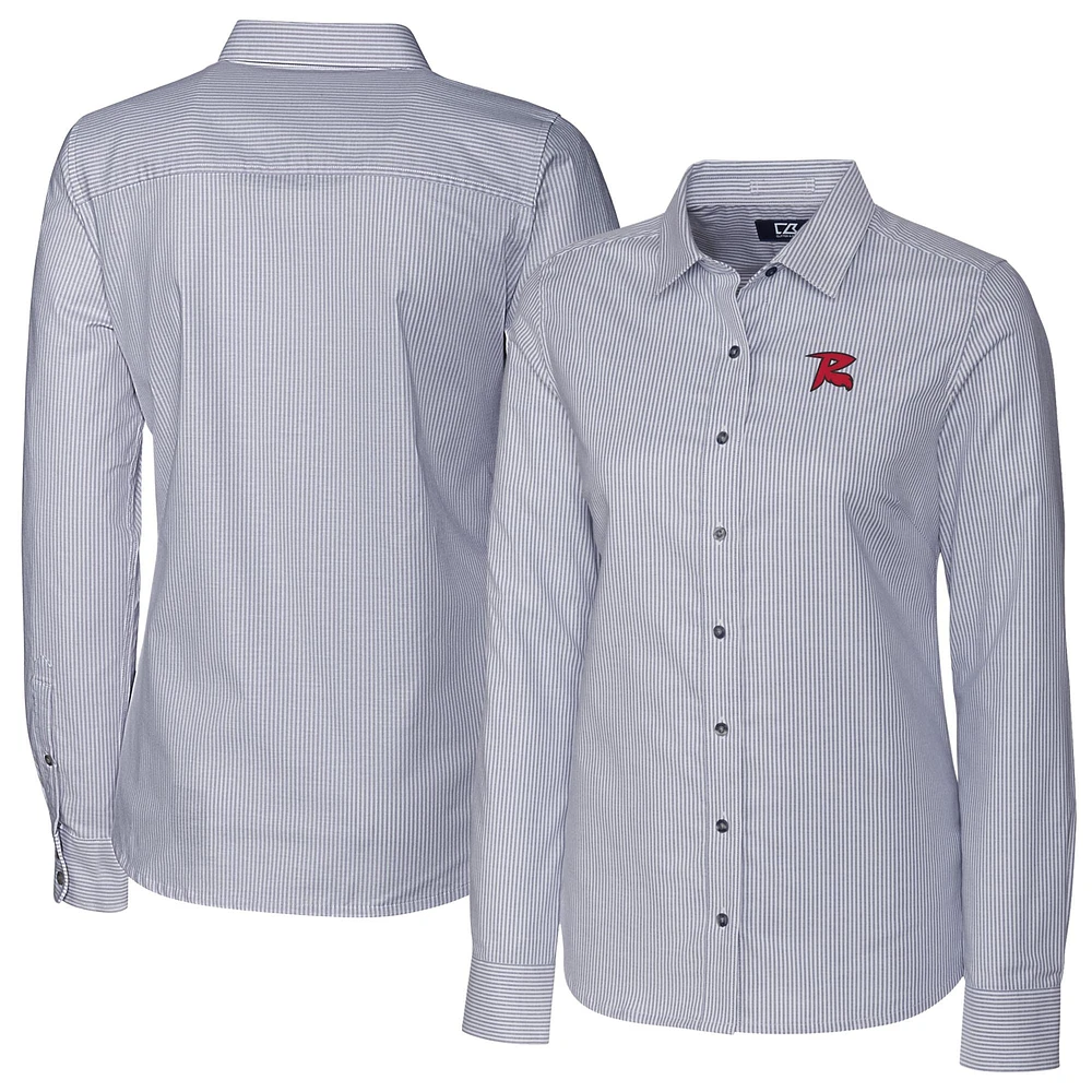 Women's Cutter & Buck Charcoal Richmond Flying Squirrels Stretch Oxford Stripe Long Sleeve Button-Up Dress Shirt