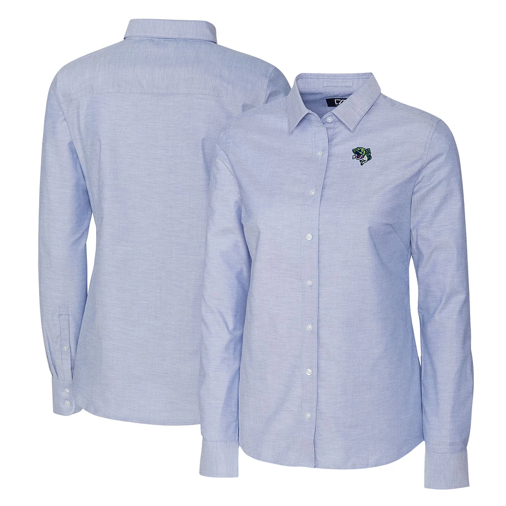 Women's Cutter & Buck Light Blue Gwinnett Stripers Stretch Oxford Long Sleeve Tri-Blend Button-Up Dress Shirt
