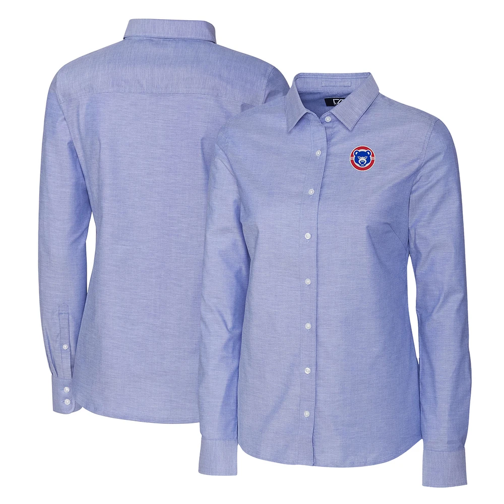 Women's Cutter & Buck Blue South Bend Cubs Stretch Oxford Long Sleeve Tri-Blend Button-Up Dress Shirt