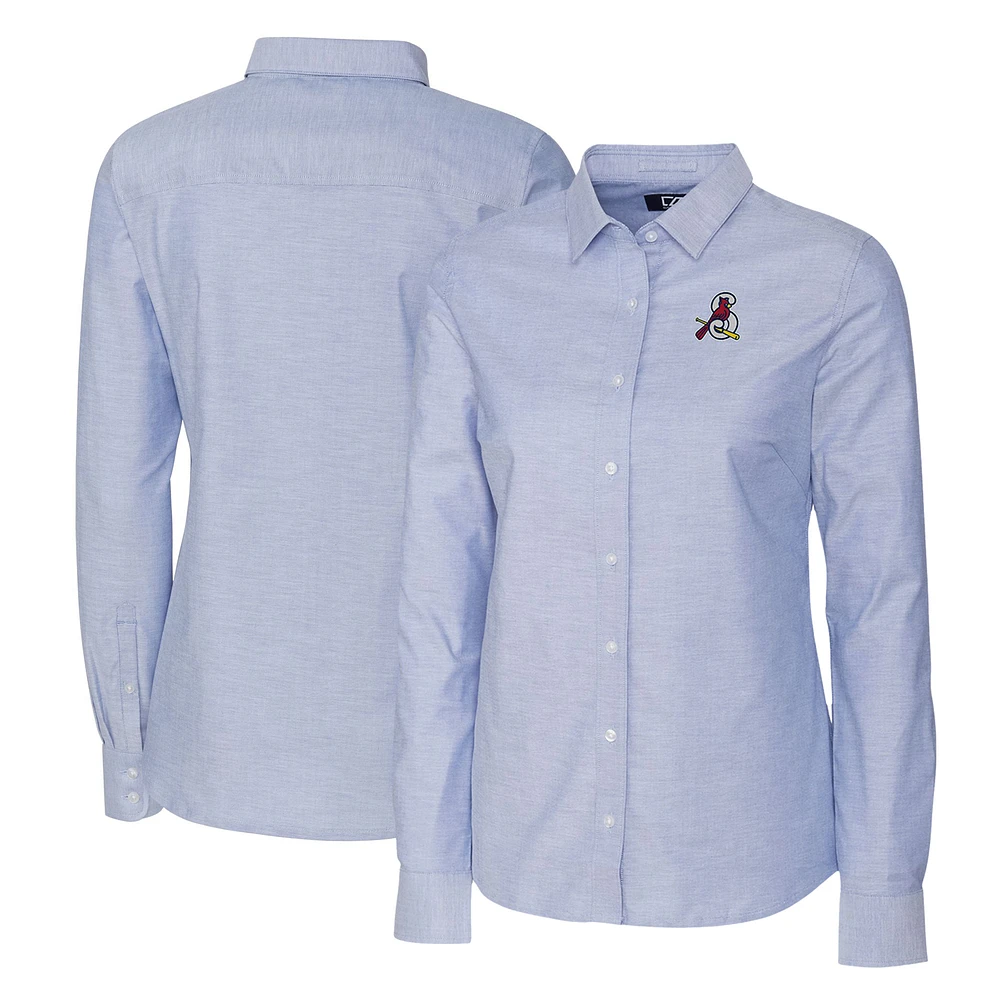 Women's Cutter & Buck Light Blue Springfield Cardinals Stretch Oxford Long Sleeve Tri-Blend Button-Up Dress Shirt