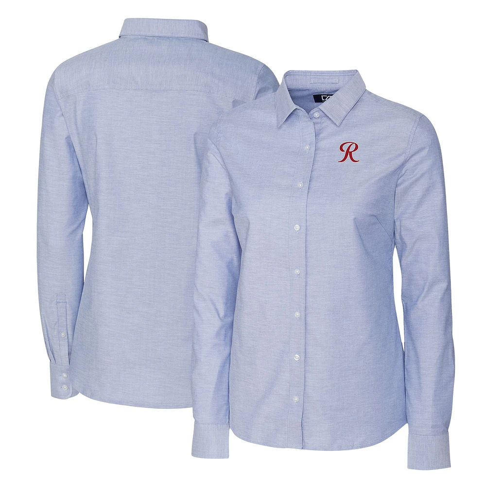 Women's Cutter & Buck Light Blue Tacoma Rainiers Stretch Oxford Long Sleeve Tri-Blend Button-Up Dress Shirt