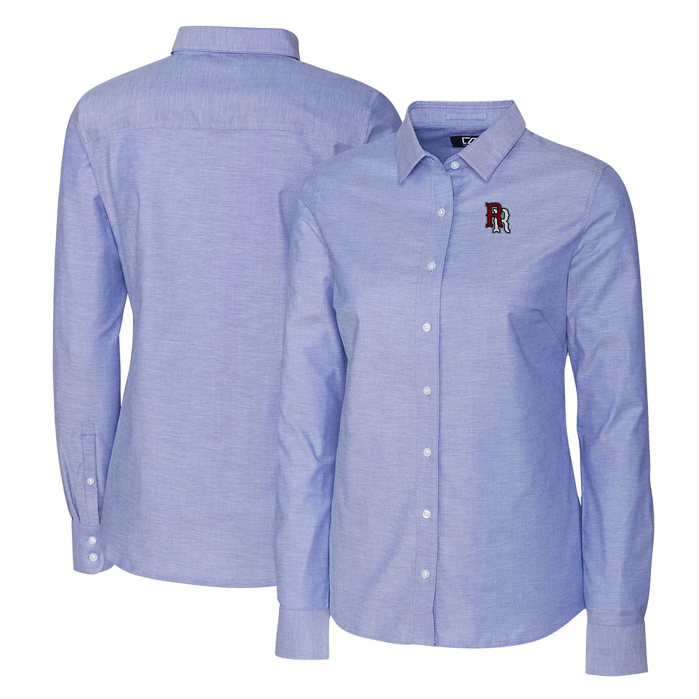 Women's Cutter & Buck Blue Round Rock Express Stretch Oxford Long Sleeve Tri-Blend Button-Up Dress Shirt