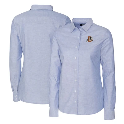Women's Cutter & Buck Light Blue Durham Bulls Stretch Oxford Long Sleeve Tri-Blend Button-Up Dress Shirt