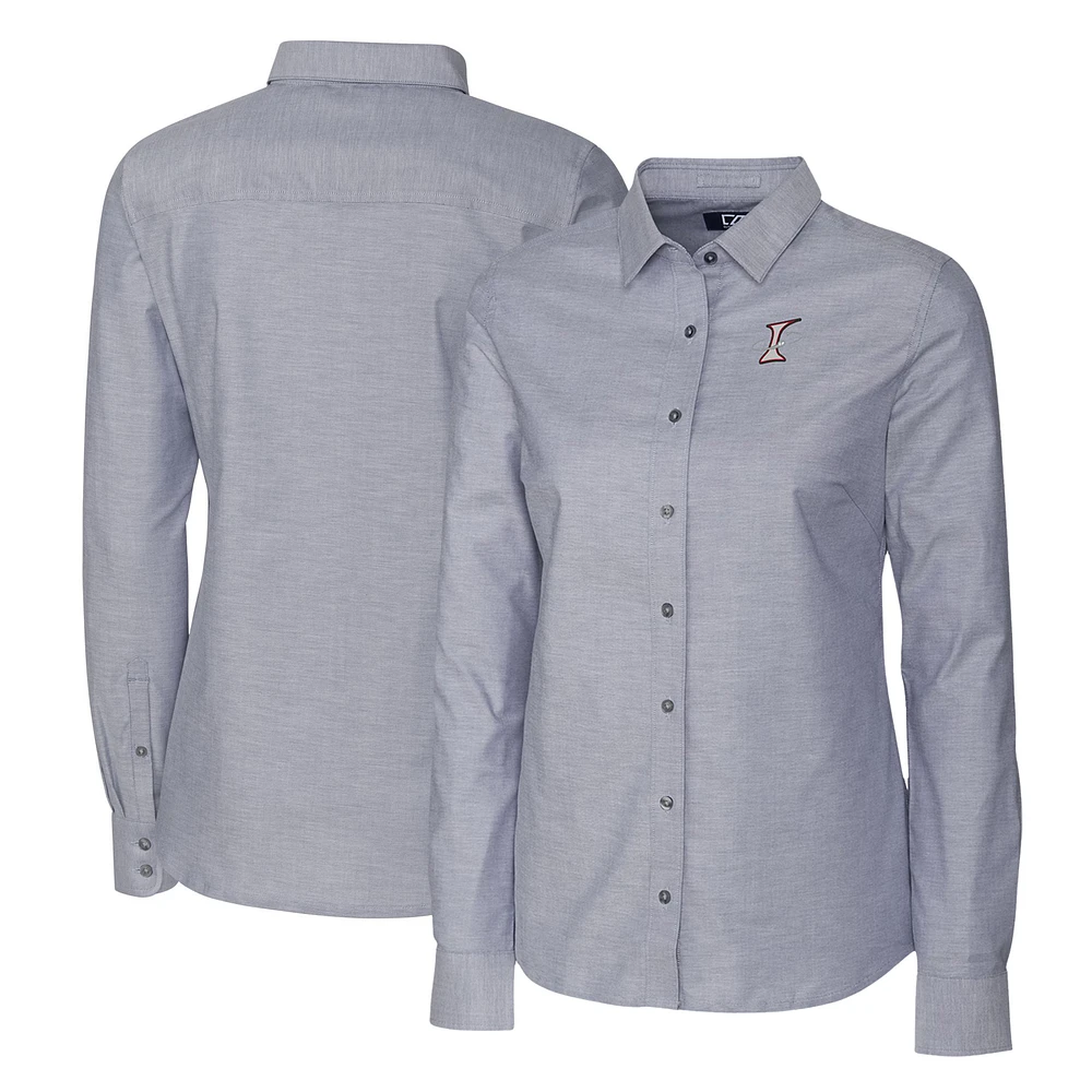 Women's Cutter & Buck Charcoal Albuquerque Isotopes Stretch Oxford Long Sleeve Tri-Blend Button-Up Dress Shirt