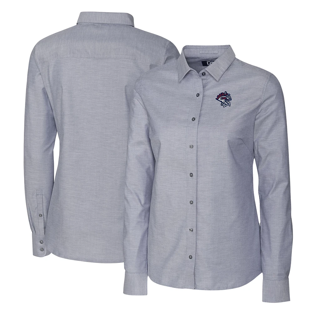 Women's Cutter & Buck Charcoal Binghamton Rumble Ponies Stretch Oxford Long Sleeve Tri-Blend Button-Up Dress Shirt