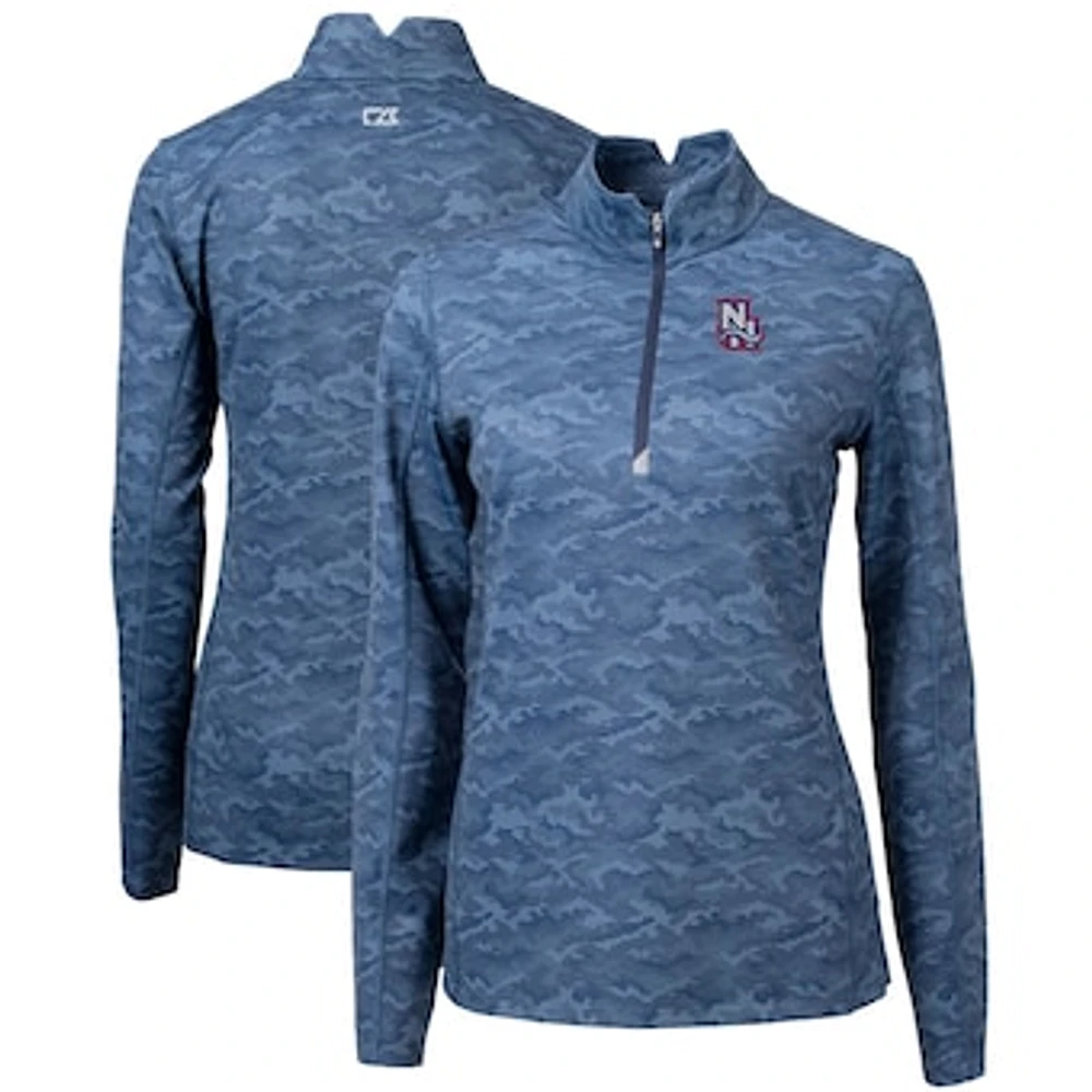 Women's Cutter & Buck Navy New Hampshire Fisher Cats Traverse Camo Stretch Quarter-Zip Pullover Top