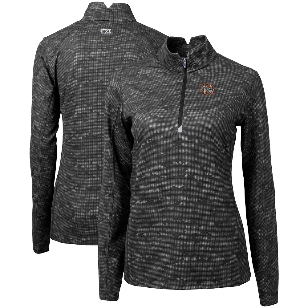 Women's Cutter & Buck Black Norfolk Tides Traverse Camo Stretch Quarter-Zip Pullover Top