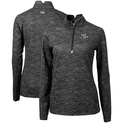 Women's Cutter & Buck Black Omaha Storm Chasers Traverse Camo Stretch Quarter-Zip Pullover Top