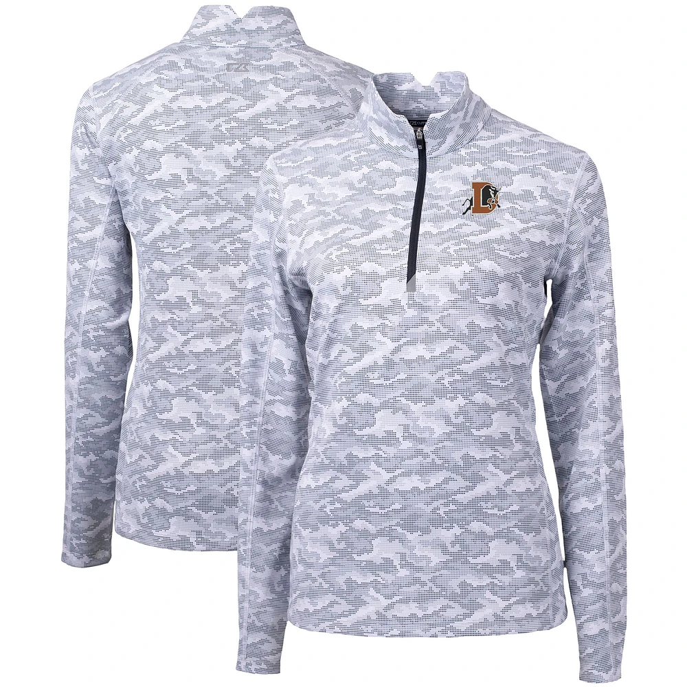 Women's Cutter & Buck Charcoal Durham Bulls Traverse Camo Stretch Quarter-Zip Pullover Top