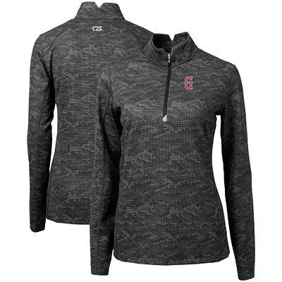 Women's Cutter & Buck Black Greenville Drive Traverse Camo Stretch Quarter-Zip Pullover Top