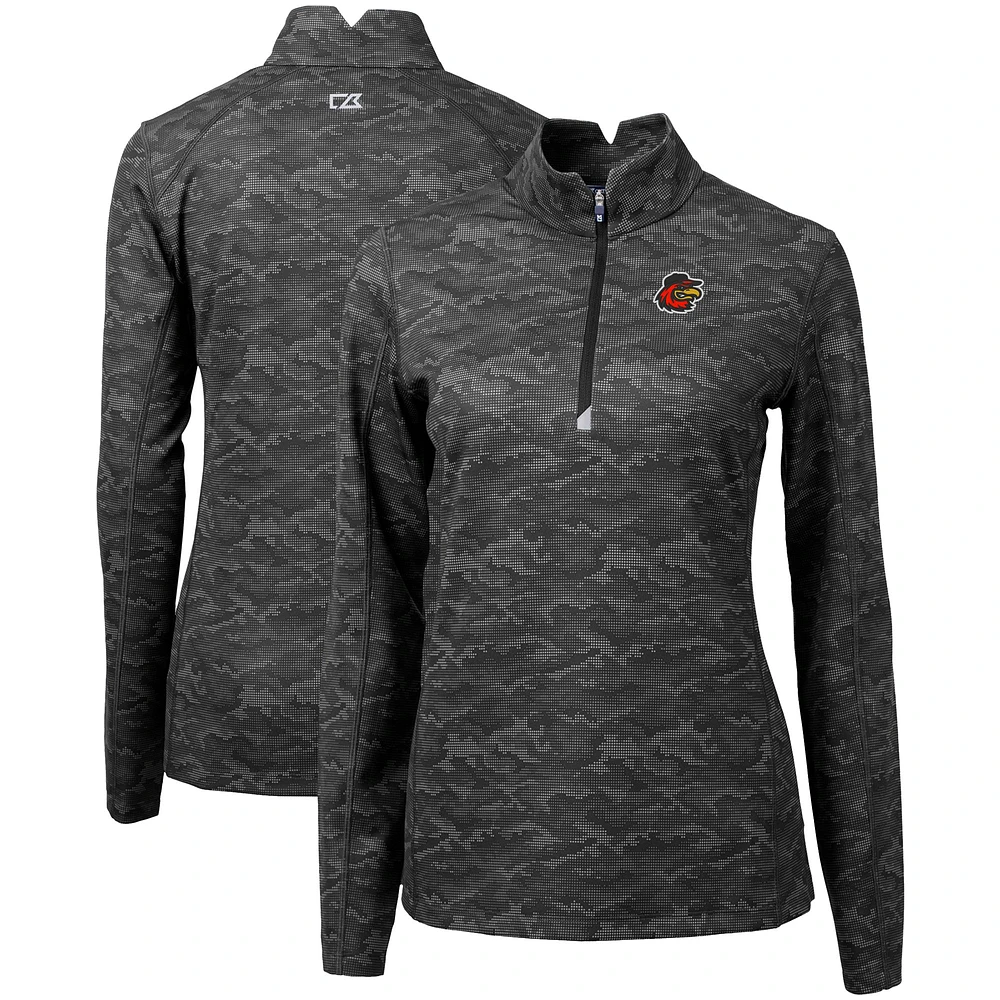 Women's Cutter & Buck Black Rochester Red Wings Traverse Camo Stretch Quarter-Zip Pullover Top