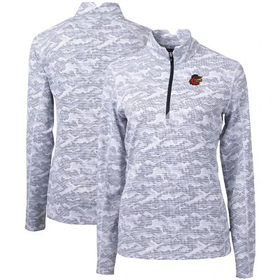 Women's Cutter & Buck Charcoal Rochester Red Wings Traverse Camo Stretch Quarter-Zip Pullover Top