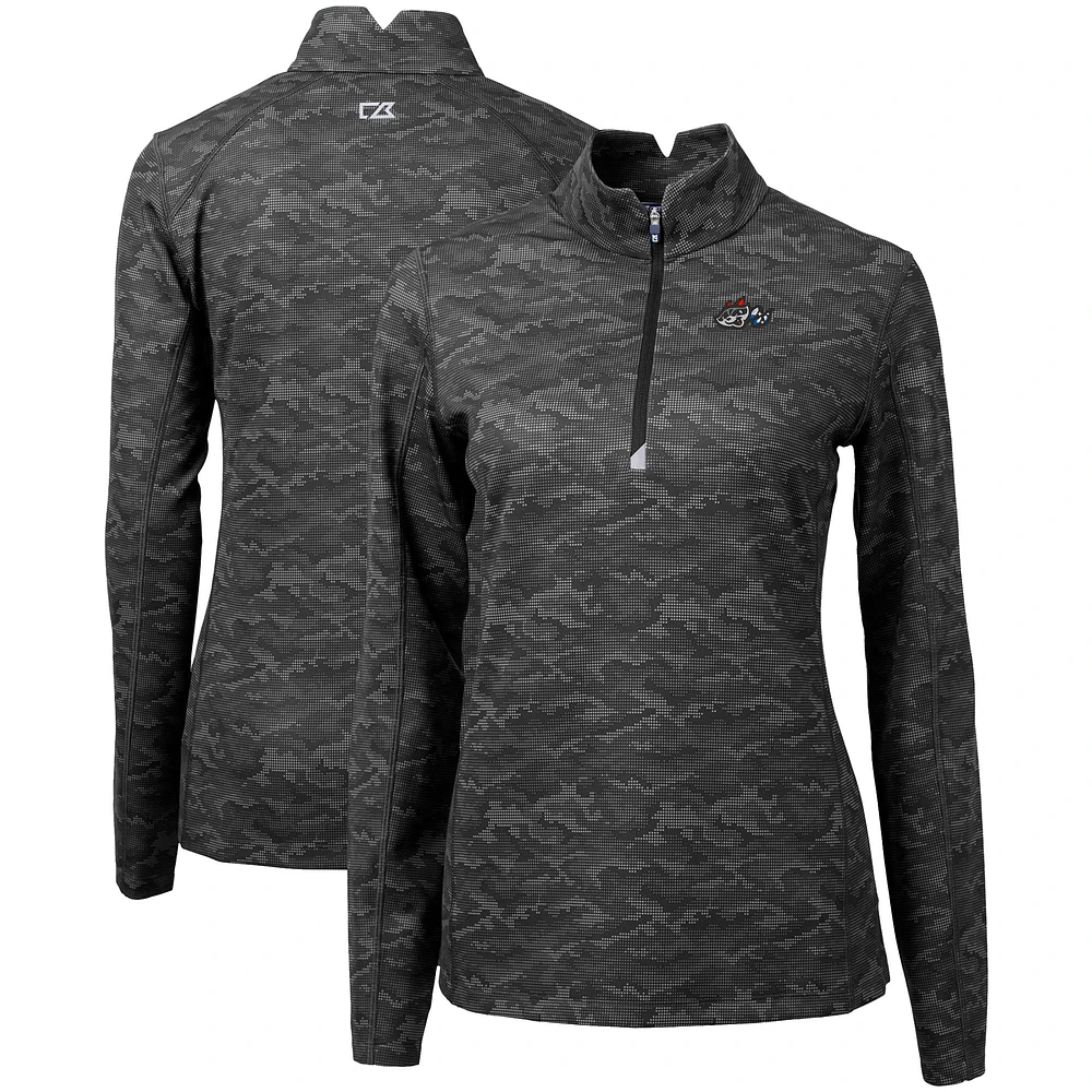Women's Cutter & Buck Black Rocket City Trash Pandas Traverse Camo Stretch Quarter-Zip Pullover Top