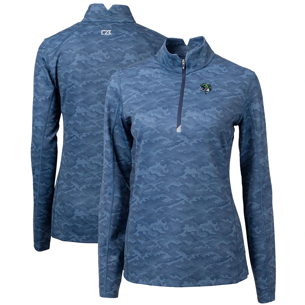 Women's Cutter & Buck Navy Gwinnett Stripers Traverse Camo Stretch Quarter-Zip Pullover Top