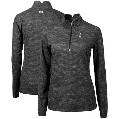 Women's Cutter & Buck Black Albuquerque Isotopes Traverse Camo Stretch Quarter-Zip Pullover Top