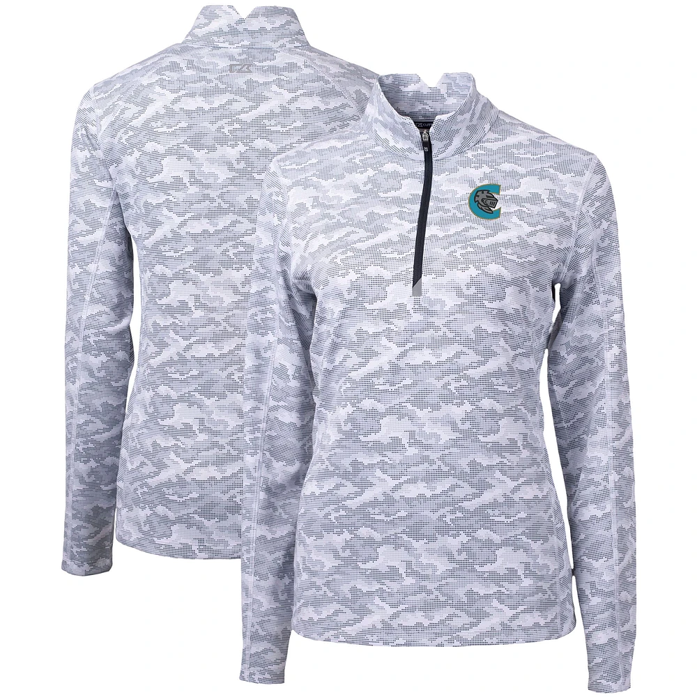 Women's Cutter & Buck Charcoal Charlotte Knights Traverse Camo Stretch Quarter-Zip Pullover Top